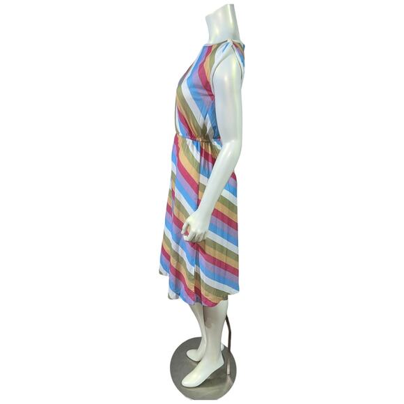 Vintage Jeni Blair of California Diagonal Stripe Midi Dress Pastel Rainbow Sz 3 - Picture 4 of 14